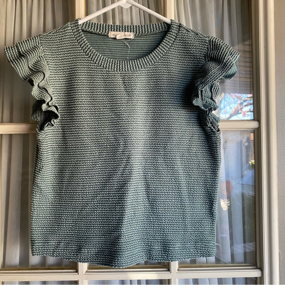 Moa Moa Green Textured Stripe Ruffle Sleeve Top - Picture 2 of 5